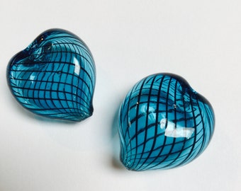 Blown Glass Heart Beads in Teal - 4 Pieces - #556