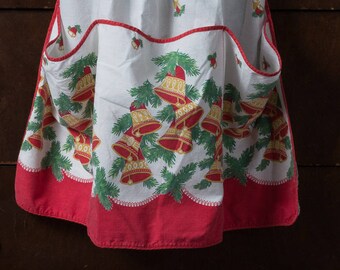 Vintage Christmas Apron, 1950s, Christmas Bells Apron