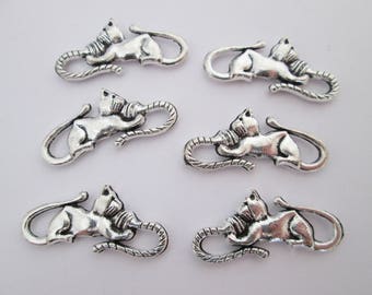 6 connecteur chat pelote 28 x 15 mm en métal argenté