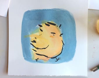 Blue Running Chick Original Watercolor Painting