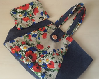 Flower fabric and jeans bag c/clutch bag