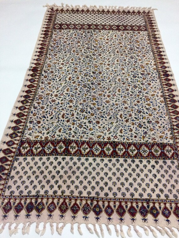Hand block printed 45" inches flowers Table runner, natural dyes with tassels tapestry ,tabletop