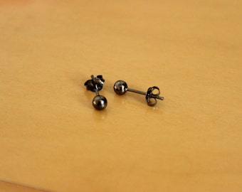 Black Stud Earrings, 3mm Ball Earrings, gunmetal Stud , Black Rhodium Stud Earring, Cartilage Earrings, Tragus earring, teeny tiny studs