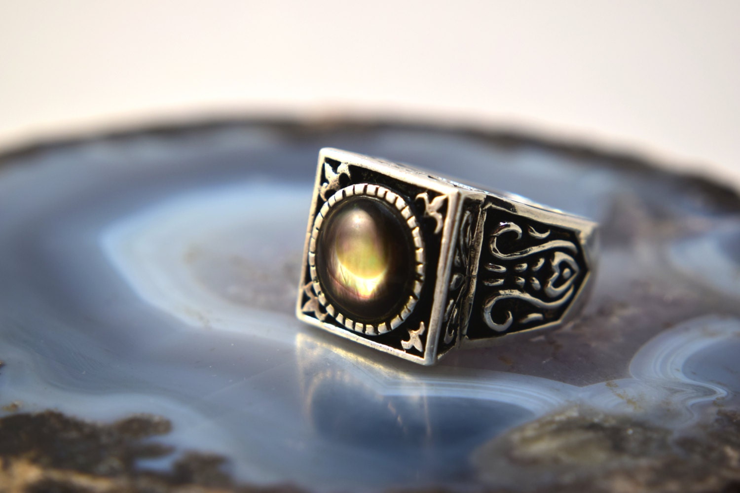 Mother of Pearl Ring Black Mother of Pearl Sterling Silver
