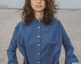 SEN BLUE - Striped cotton oversized shirt