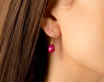 Ruby Earrings/Genuine Ruby Eartings/Ruby stone earrings/Ruby Briolette Earrings/Ruby Drop Earrings/July Birthstone/Ruby Teardrop earrings