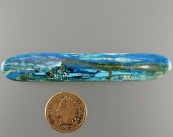 Peruvian Electric Blue Opal Cab, Blue Opal Beach Scene, Designer Blue Beach Cab, Pendant Cab, Gift Cab, C2537, Handcrafted by 49erMinerals
