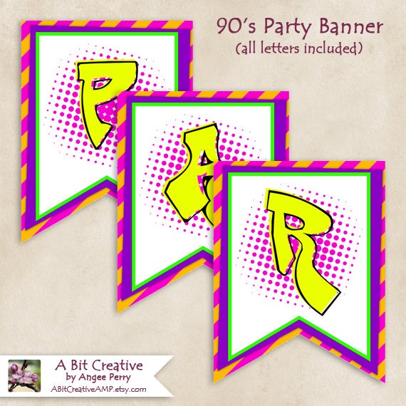 Graphic Design 90 s Theme Party Banner DIY