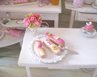 3 eclairs miniature 1/12 scale decorated and sweet