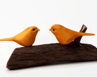 Anniversary gifts for her unique 5th anniversary gift yellow birds romantic gift for women couple gift rustic decor wood carving  cottage