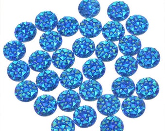 set of 10 Blue 9.5 mm resin cabochon embellishments