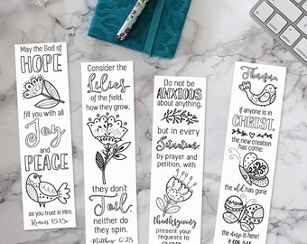 Coloring Bible Bookmarks - Printable, Instant Download, Color In, Verse Journal Margins, Art Journaling Collage Sheet, Scripture Template