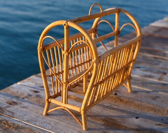 SALE! Vintage Bamboo Rattan Magazine Rack
