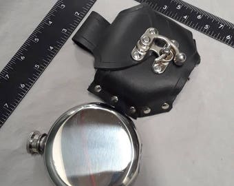Leather flask holder w/ flask for your belt