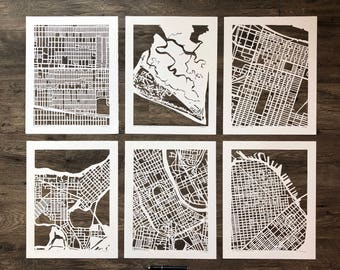 11x14 Hand Cut Map ORIGINALS, ready to ship