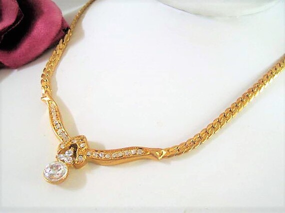 Solitaire CZ Necklace, Gold Tone, Necklace with Extension, Cubic Zirconia Gold Link Chain