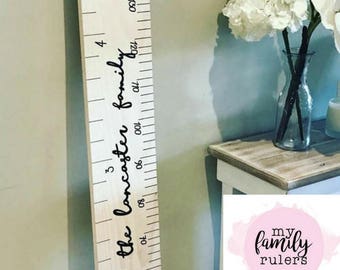 Wooden Ruler Height Chart - Growth Chart - Personalised Vintage Shabby Chic Pine
