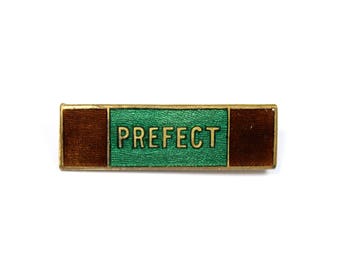 Vintage school Prefect pin, prefect badge, green enamel school badge, school uniform, brass pin, lapel pin, maroon enamel, Slytherin