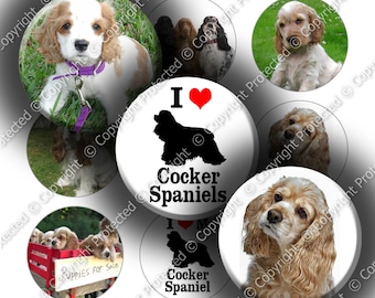 Digital Bottle Cap Collage Sheet - Love Cocker Spaniels (968) - 1" Digital Bottle Cap Images