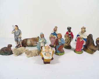 Vintage Nativity Figures Creche Set - Composite Nativity Creche