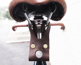 Genuine Leather LED Bike Light (Brown) Cycling, Cyclist, Bikeride, Front Light, Rear Light,