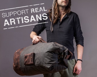 Canvas Duffel Bag, Mens Duffle Bag, Waxed Duffel, Leather Duffle, Duffle Bag Men, Men Duffel Bag