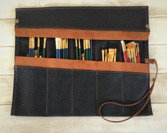 Paint Brush Roll, Artist Roll, Paint Brush Organizer, Artist pouch, Paint Brush Holder, Painters Travel Case
