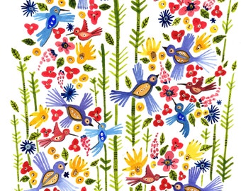 Spring Flight Bird and Floral 8x10 Print