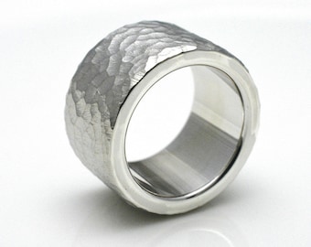 BANDRING/structure ring made of 925 silver, 12 mm wide