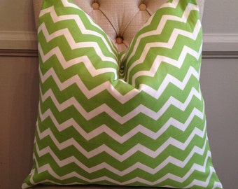 Handmade Decorative Pillow Cover - Green Chevron