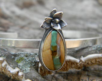 Royston Ribbon Turquoise and Sterling Silver Succulent Cuff Bracelet