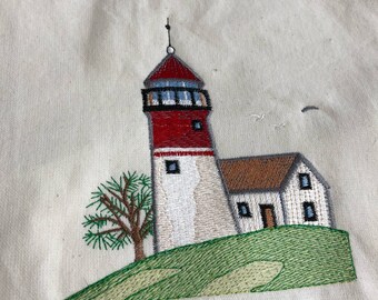 New Kitchen Tea Towel with AMERICAN Patriotic LIGHTHOUSE