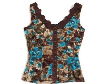 90's Cyber Floral Lace Corset Bodice Top