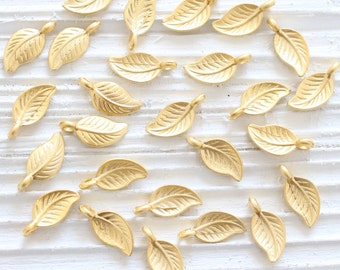 10pc gold leaf charms, earring charms, tiny leaf, gold leaf, mini charms, gold leaf charms, bracelet charms, mini leaf pendant, matte gold