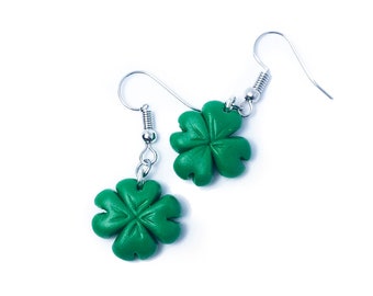 Clover Earrings, St Patricks day Earrings, Saint Patrick's Day, Four Leaf Clover Earrings, Shamrock Earrings, Polymer Clay, Irish Earrings
