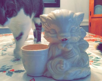 1960s white cat planter