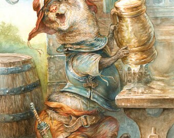 Ferret with Flagon (print)