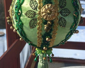 Ornate and Embellished Victorian Style Spring Green Satin Ornament