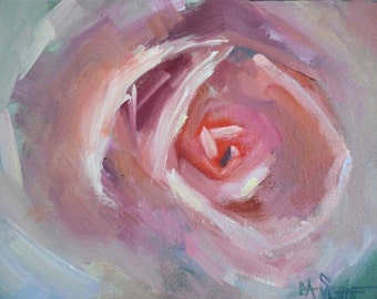 Impressionist Pink Rose Painting, Small Oil Painting, Rose Still Life, 6x8" Oil on Panel, Free Shipping in US