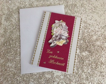 Handmade 3 D golden wedding card