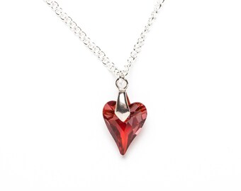 Swarovski Heart Pendant | Red Swarovski Charm | Sterling Silver Heart Necklace