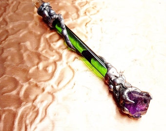 Crystal Wand, Magical, Healing, Spells, Wicca, Witch, Amethyst, Smoky Quartz, Altar, Gothic, Occult, Healer, Meditate, Tarot, Psychic.
