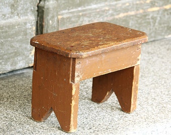 Wooden Stool - Farmhouse Stool - Step Stool - Milking Stool - Distressed Primitive Stool - Small Stool - Antique Wood Stool - Plant Holder
