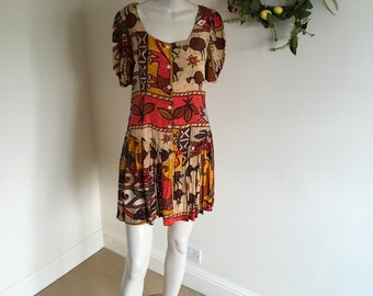 Vintage 80s Batik Print Summer Day Dress