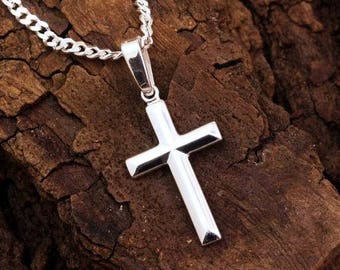 Small Silver Cross Necklace, Silver Cross, Baptism, Boys Cross Charm, Girls Cross Necklace, Choose Italian chain. Cross Jewelry. S-5141