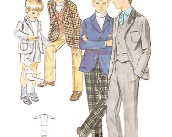 Butterick 5411 Boy's 60s 3 Piece Suit Jacket, Vest, Pants or Shorts Sewing Pattern Size 4 Chest 23