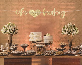 oh baby banner, oh baby garland, baby shower banner, baby banner, baby shower decor, gold baby shower decor, oh baby sign