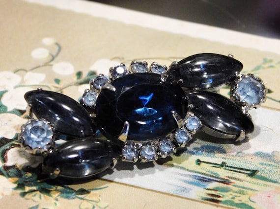 Sapphire Blue Rhinestone Brooch