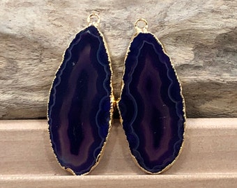 Purple Agate Slice, Purple Agate Slice Pair, Purple Geode Slice Pair, Purple Geode Slice, Purple Agate Slice, Dyed, Gold Plated, PG3810D