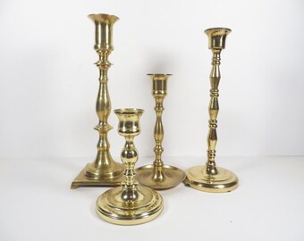 Vintage Brass Candle Holders - Set of 4 Brass Candlestick Holders - Four Brass Candle Holders